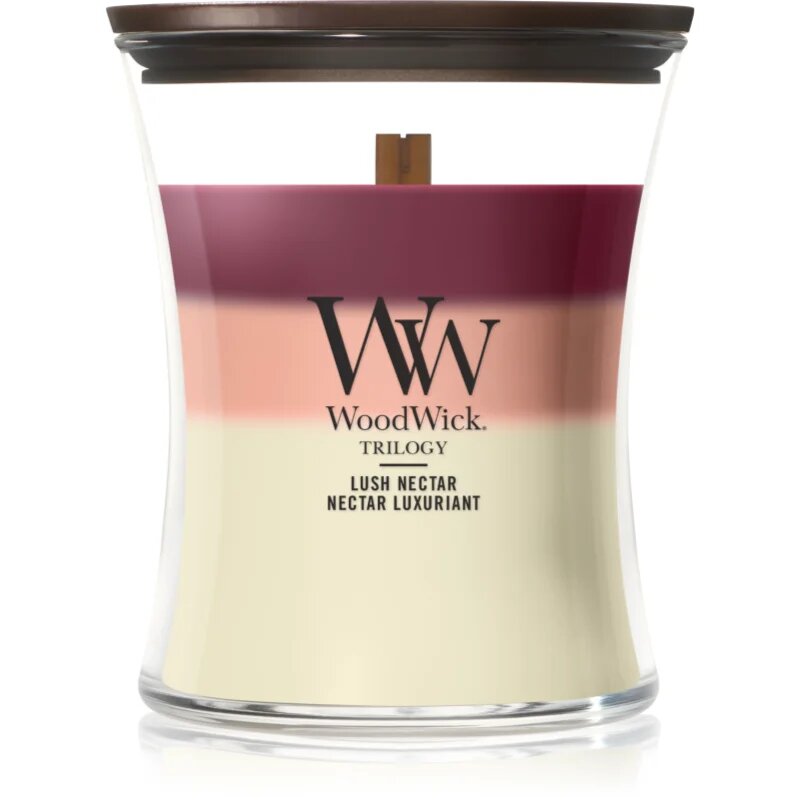 Woodwick Trilogy Lush Nectar vonná svíčka s dřevěným knotem 275 g