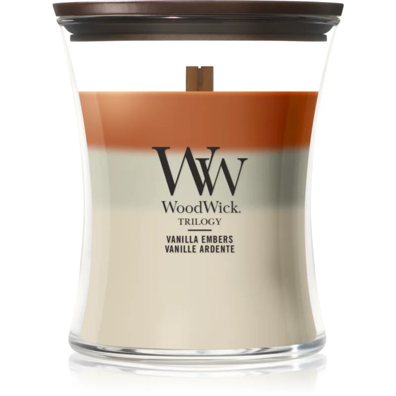 Woodwick Trilogy Vanilla Embers vonná svíčka s dřevěným knotem 275 g