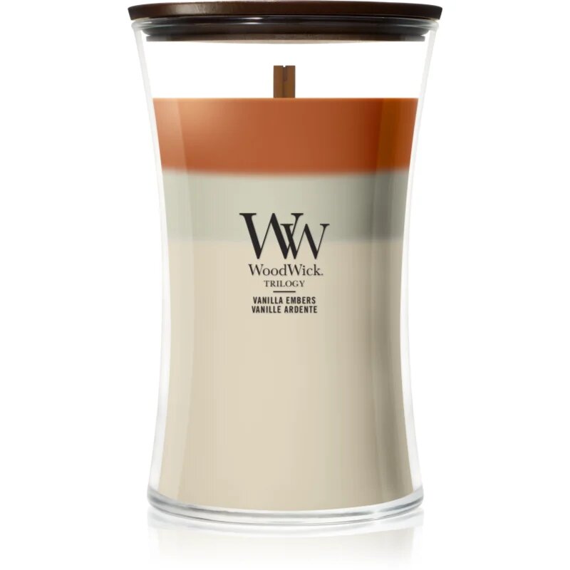Woodwick Trilogy Vanilla Embers vonná svíčka s dřevěným knotem 610 g