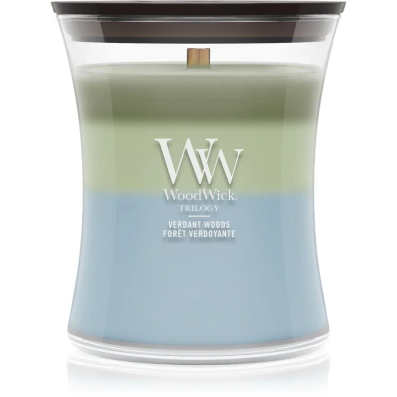 Woodwick Trilogy Verdant Woods vonná svíčka s dřevěným knotem 275 g