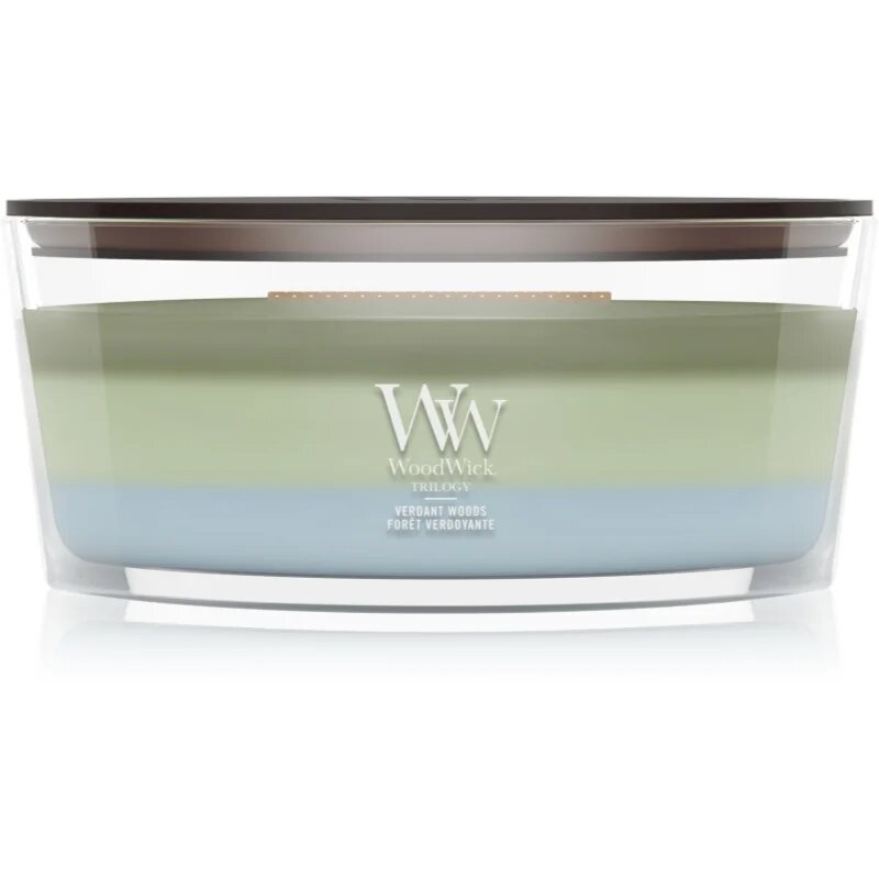 Woodwick Trilogy Verdant Woods vonná svíčka s dřevěným knotem 453.6 g