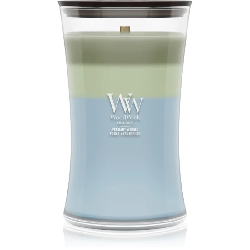 Woodwick Trilogy Verdant Woods vonná svíčka s dřevěným knotem 610 g