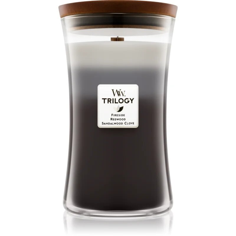 Woodwick Trilogy Warm Woods vonná svíčka s dřevěným knotem 609.5 g