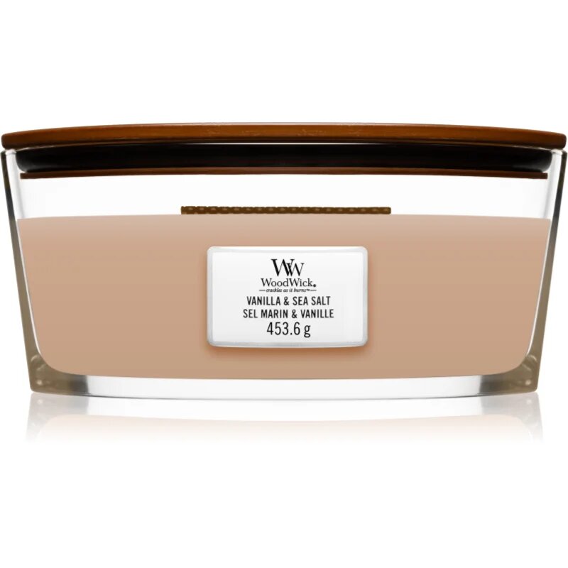 Woodwick Vanilla & Sea Salt vonná svíčka s dřevěným knotem (hearthwick) 453.6 g
