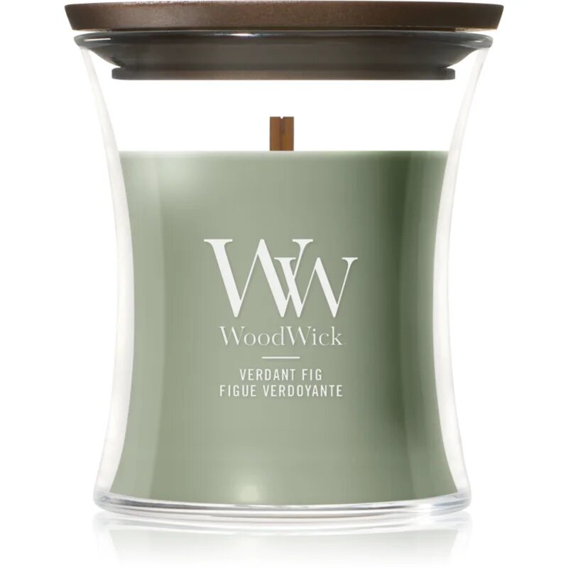 Woodwick Verdant Fig vonná svíčka s dřevěným knotem 85 g