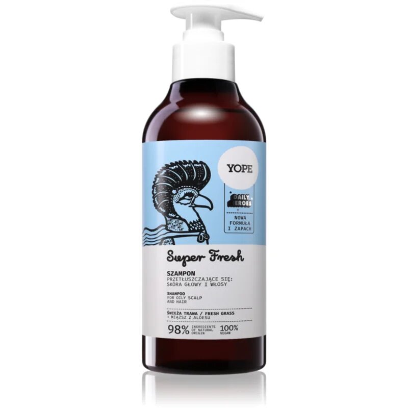Yope Daily Heroes Fresh Shampoo Fresh Grass osvěžující šampon pro mastné vlasy a vlasovou pokožku 300 ml