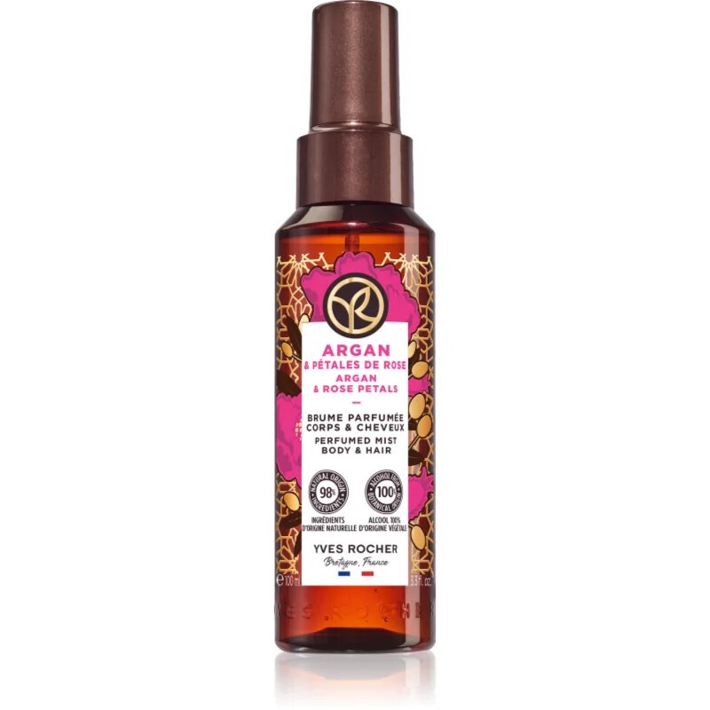 Yves Rocher Bain de Nature parfémovaný sprej na tělo a vlasy pro ženy Argan & Rose Petals 100 ml