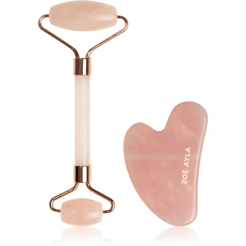 Zoë Ayla Rose Quartz Facial Roller And Gua Sha Tool dárková sada na obličej