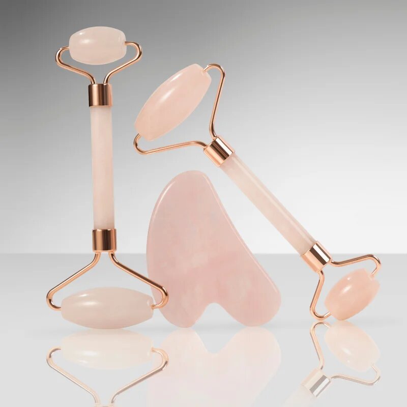Zoë Ayla Rose Quartz Facial Roller And Gua Sha Tool dárková sada na obličej