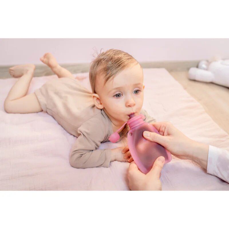 Zopa Silicone Refillable Baby Food Pouch kapsička na jídlo 0 m+ Transparent Pink 120 ml
