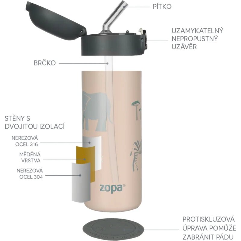 Zopa Thermo Bottle with Drinking Spout termoska s brčkem Dino 1 ks